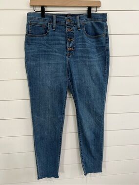 J Crew Jeans Womens 30 Blue Button Fly 10” High Rise Skinny Stretch Denim